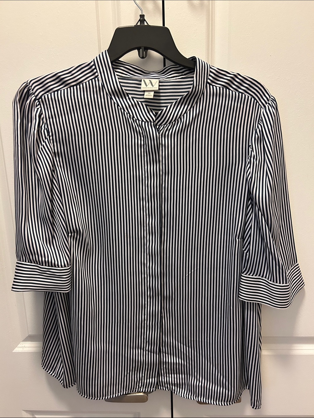 Worthington Black and White Striped Button-Front Blouse